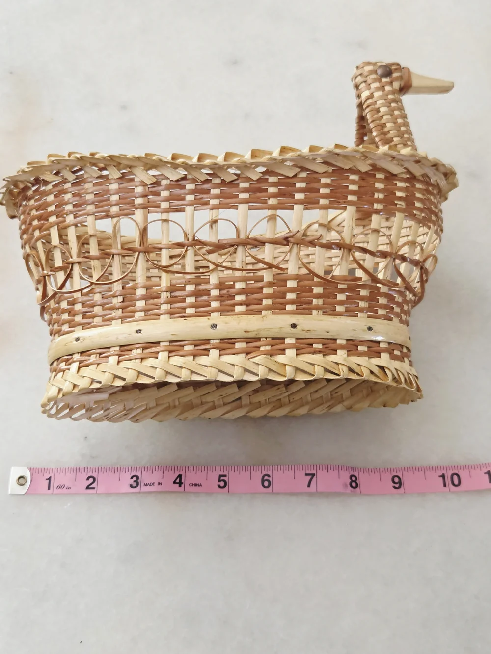 Handwoven Duck-Shaped Wicker Basket in Natural Tones